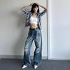 Comfortable Washed Big Yards Broken Holes Wide-legged Jeans Years High-waisted Skinny Old Loose Dragged Trousers Jeans for Women Long Denim Pants