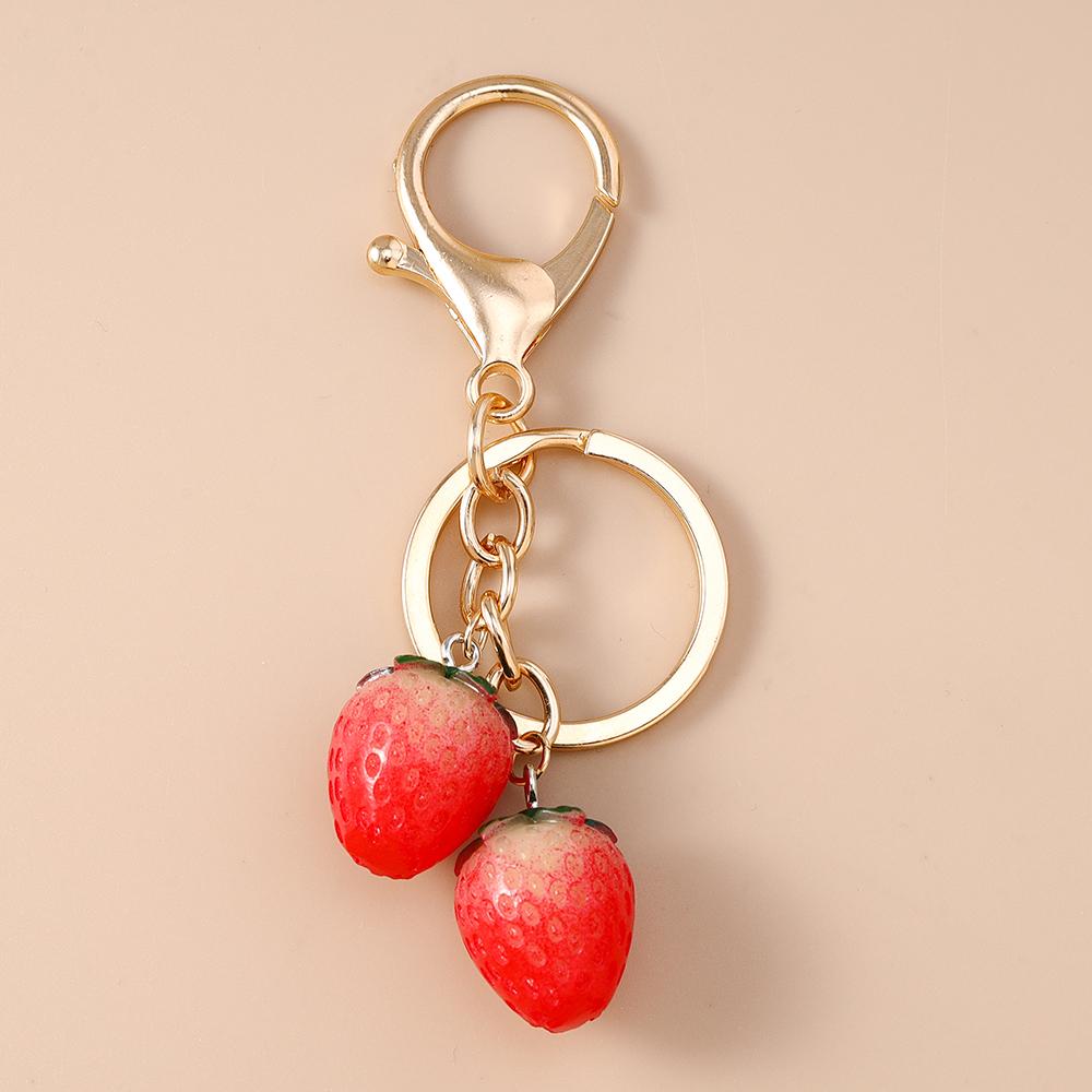 Fashion Resin Simulation Fruit Keychain Women Girls Chilli Strawberry Cherry Key Ring Pendants for Handbag Decor Jewelry Gifts