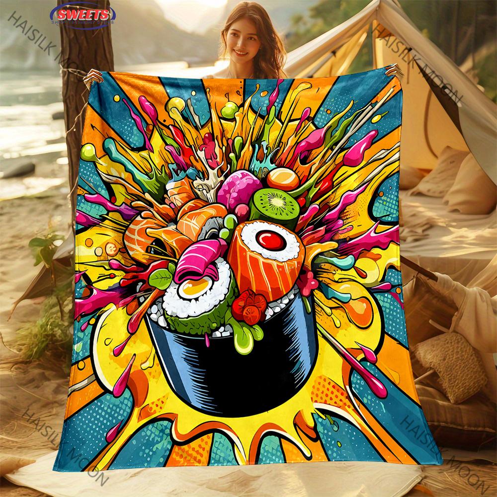 Food Theme Classic Japanese Sushi Printed Blanket Home Bed Sofa Chair Office Nap Shawl Blanket Fun Gifts for Family and Friends