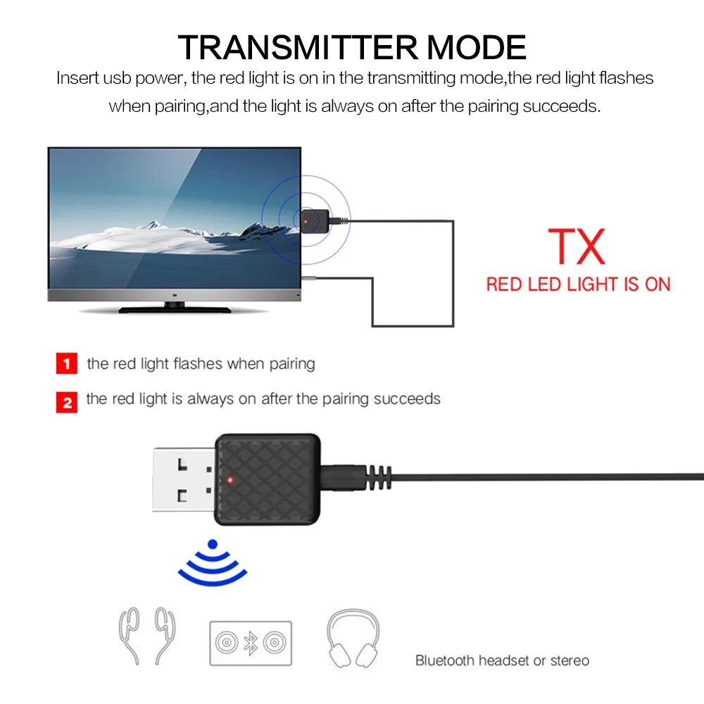 USB Bluetooth 5.0 Audio Adapter 2 In 1 Transmitter Receiver Wireless Handsfree Car Kit AUX Adapter Compact Design