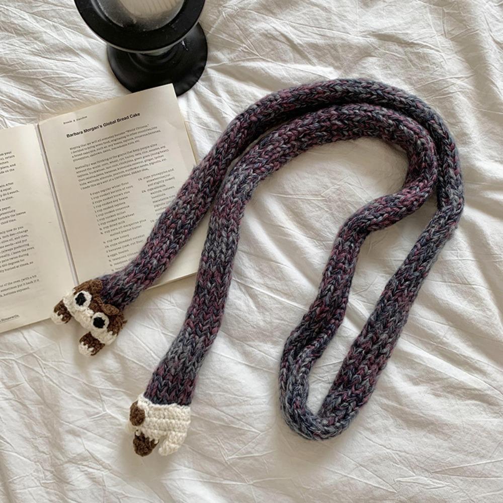 Animals Y2K Knitted Scarf Cartoon Squirrel Shawl Gothic Long Narrow Scarves  Girl