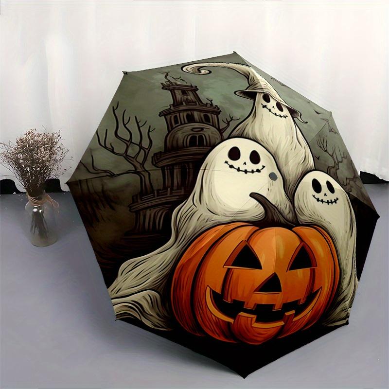 1pc Ghost With Pumpkin Drawing Pattern Umbrella, Fashionable, Personalized, High-Value Folding Umbrella, a Must-Have for Summer, 8-Rib Durable Ir