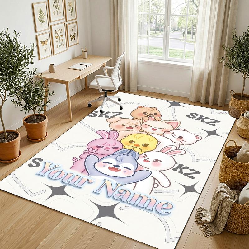 Personalized Crystal Velvet Carpet,Stray Kids Custom Printed Name, Plush Area Rug For Home Indoor Decor