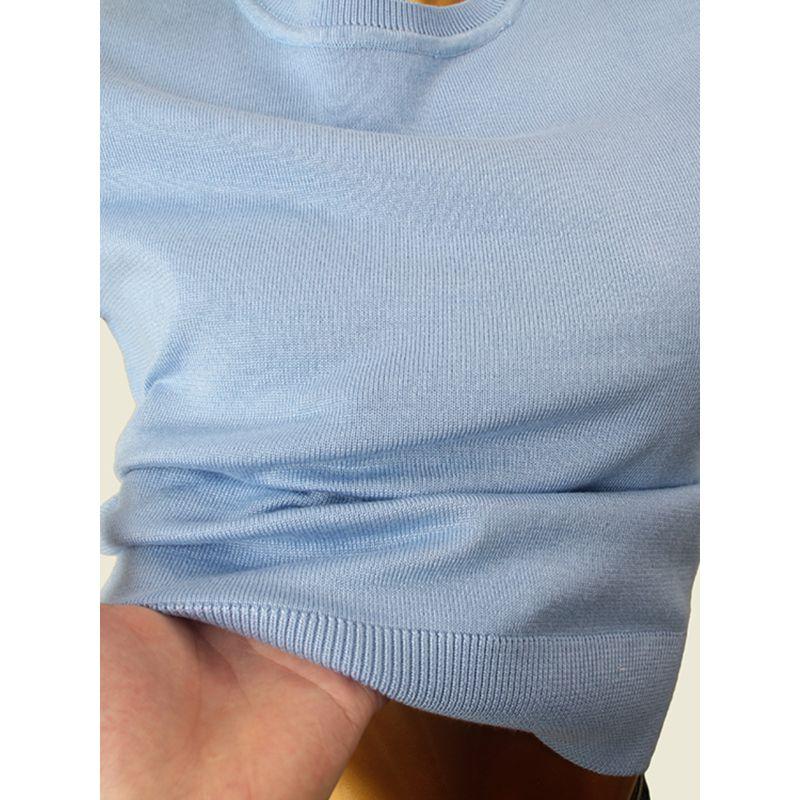 Classy Normcore Round Neck Short Sleeve T-shirt Foreign Trade Original Order Thin Needle Pullover Pure Color Knitting Bottoming Shirt