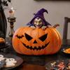 Realistic Witch Figurine Halloween Resin Pumpkin Figurine, Spooky Bat Detailed Tabletop Decor, Stable Compact Sculpture Base Mini Statue for