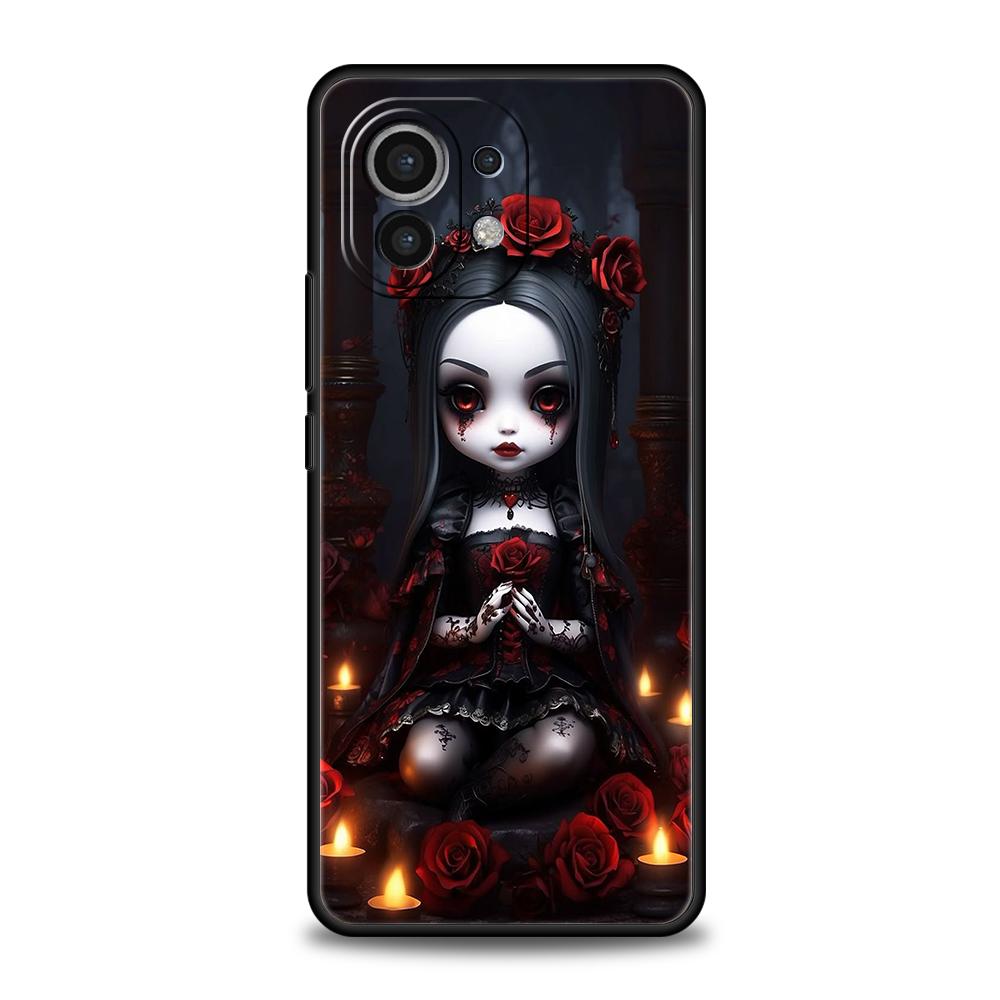 Phone Case Cover for Xiaomi Poco F7 F6 F5 F4 F3 X7 X6 X5 X4 X3 NFC M4 C51 C55 GT Pro Soft TPU Dark Cute Girl Doll Art Creative