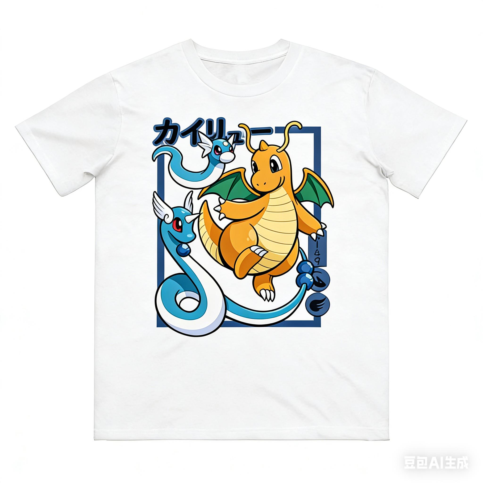 

Pokémon Dratini Evolution Printed Pure Cotton Tshirt for Men and Women SpringSummer New Collection Fashion Short Sleeved Shirt XL