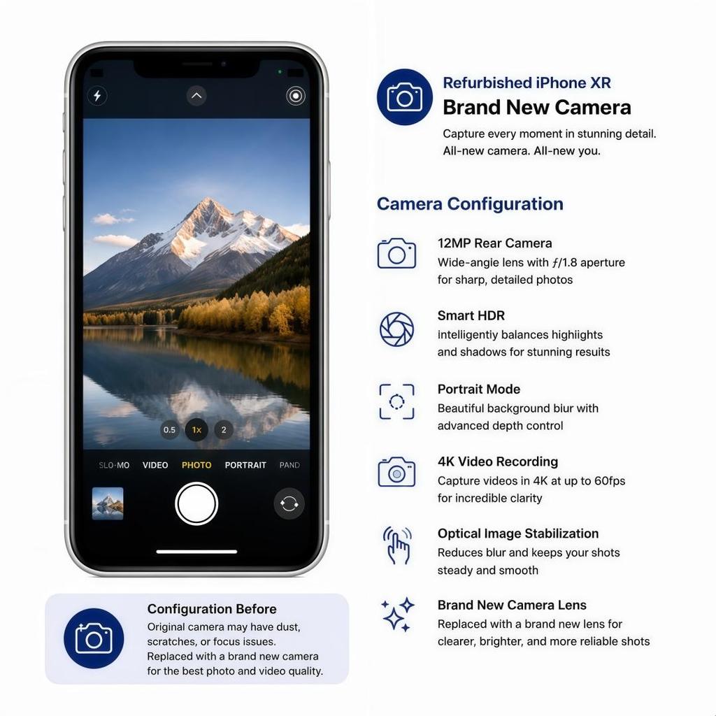 Refurbished Apple iPhone Xr 6.1'' 3GB RAM 64GB ROM White 4G LTE Unlocked Smartphone With Single SIM