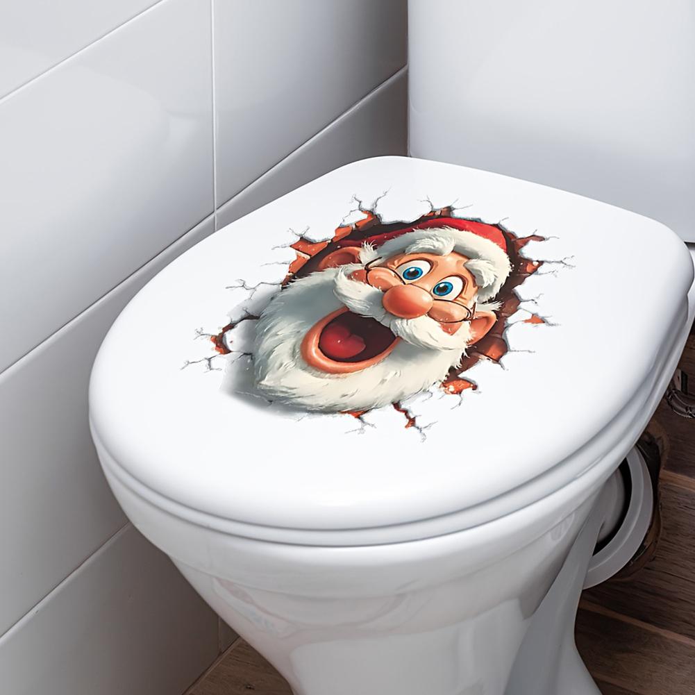 3D Cristmas Wall Stickers,Stanta Claus Decal,Santa Break Through Wall Stickers Decal for Toilet, Window Home Holiday Party Decor