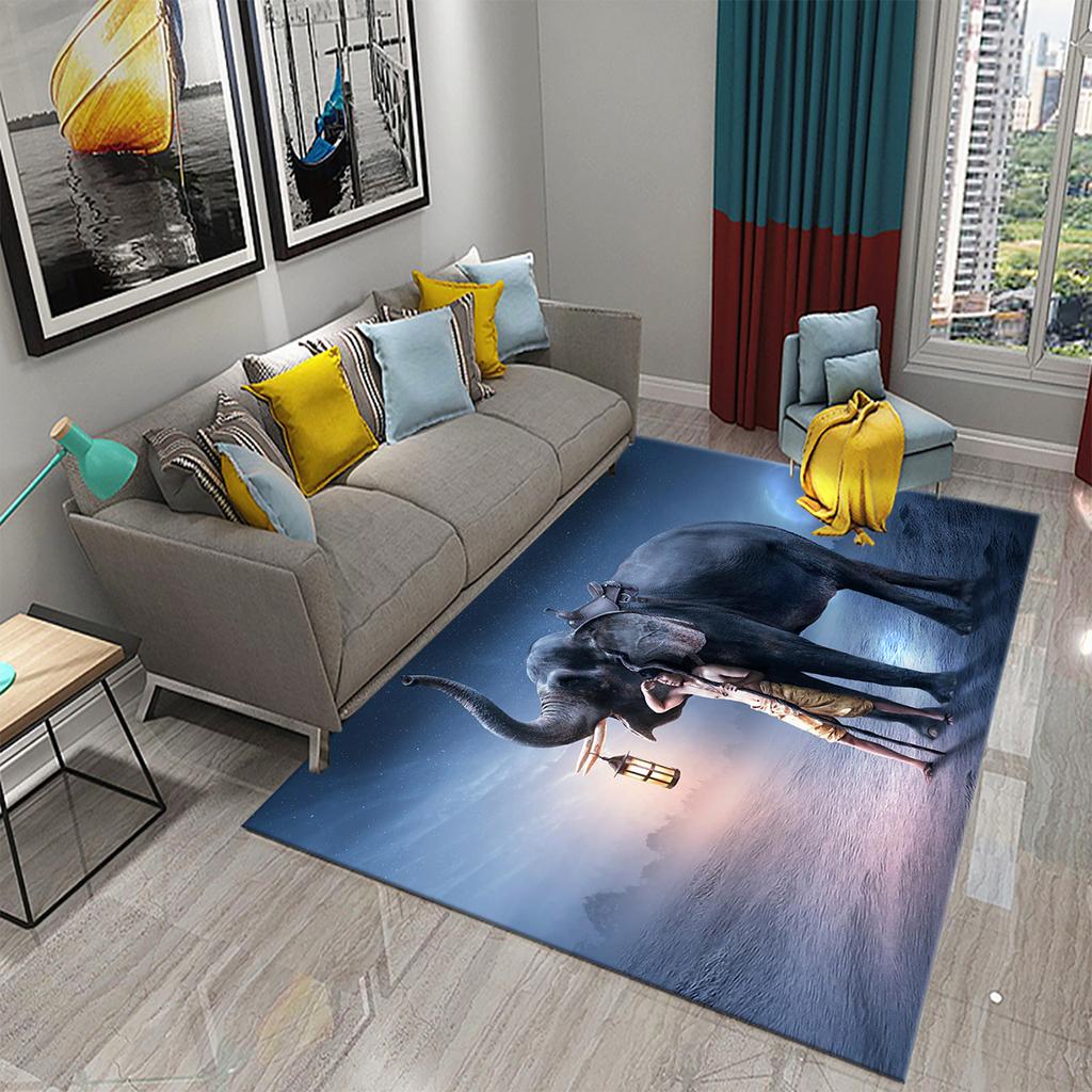 African Elephant Carpet African Animal Rugs for Living Room Bedroom Dining Kitchen Office Bathroom Non-Slip Large Decor Carpet