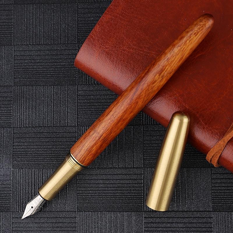 Rosewood Metal Fountain Pen Set with Hard Nib and Wooden Engraving Gift Box