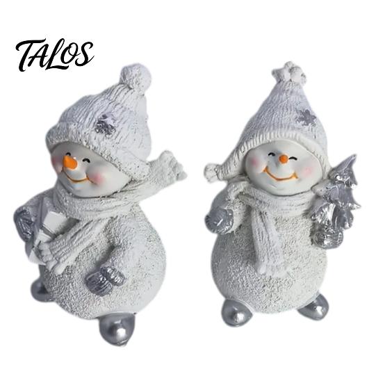 Snowman Collectibles for Christmas 2Pcs Figurine, Cute Tabletop Decor, Resin Snow Statue with Festive Winter Home Decor Knit Hat Scarf Mantel