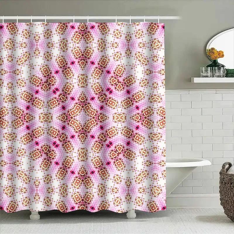 

Pink Gold Printed Shower Curtain 3D Patterned Bath Rug Cover With Metal Hook Set For Bathroom Decor In Home Garden W60H190(CM)-1 Pcs