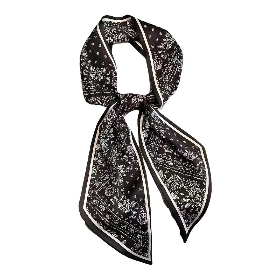 150X14Cm Retro Horse Head Print Streamer For Women New Satin Fashion Angle Scarf Thin Long Scarf Tied With Streamer