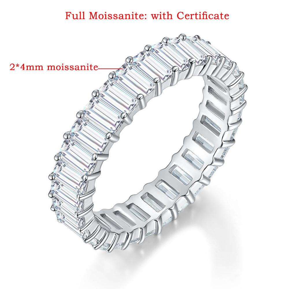 FEOBUR 2*4mm Emerald Cut All Moissanite Wedding Ring for Women Baguette Lab Diamond Eternity Band 925 Silver Jewelry