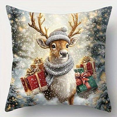 Home Decor Santa, Reindeer & Snowman Christmas Pillow Pattern Cushion Cover Suitable For Sofa Bedroom Car Pillow Cover