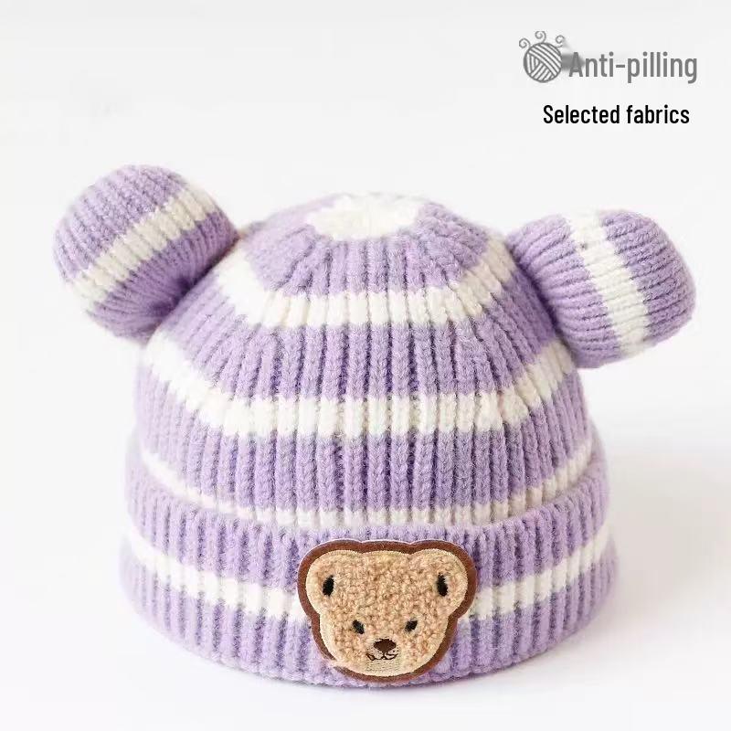 Beige Series Windproof Knitted Cartoon Earflap Hat for Kids - Warm Autumn & Winter Protection