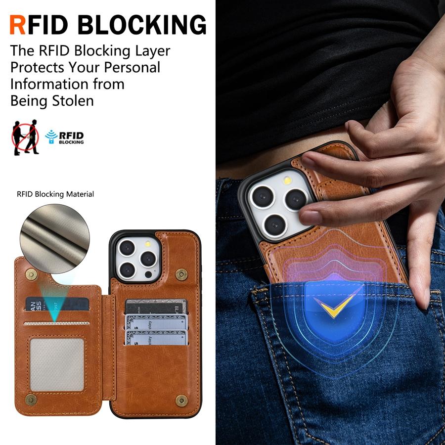 Wallet RFID Blocking Layer Protect Anti-Theft Magnetic Leather Case For iPhone 15 Pro Max 14 Plus 13 12 11 SE 2022 X XS XR 8 7