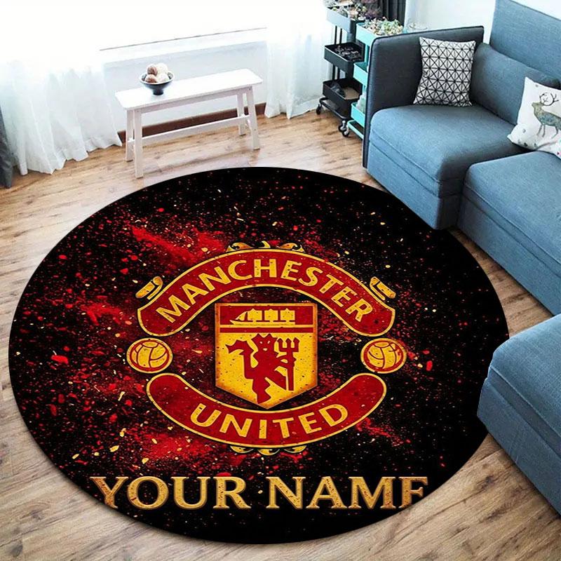 Manchester United F Custom Name Round Area Rug,Carpet Rug for Living Room Bedroom Sofa Playroom Decor,Non-slip Floor Mat