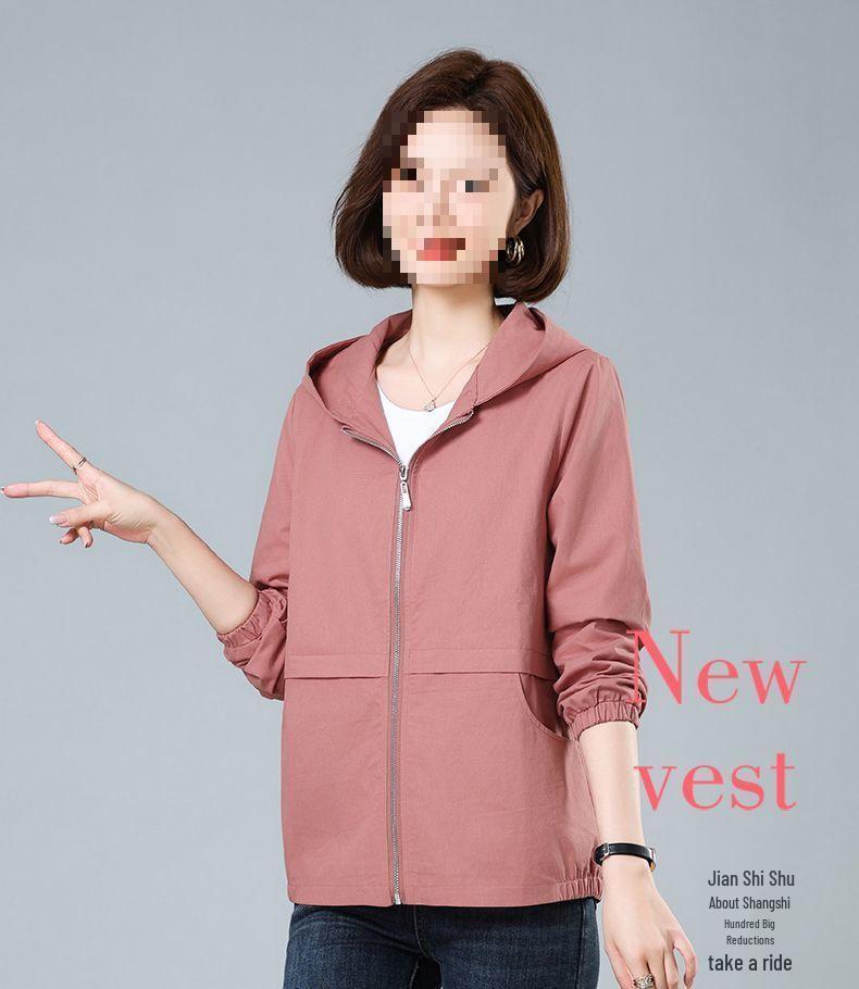 Women's Plus Size Hooded Short Jacket - Casual Spring/Autumn Outerwear for Middle-Aged Women