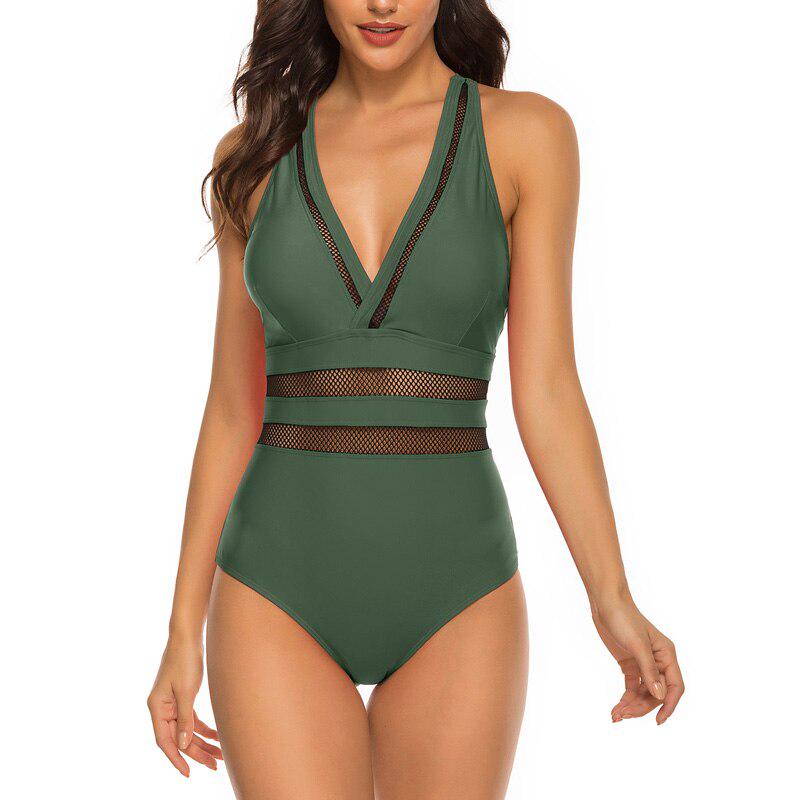 Sexy Swimwear Women One Piece Swimsuits Solid Mesh Bathing Suits Cross Back Beach Wear