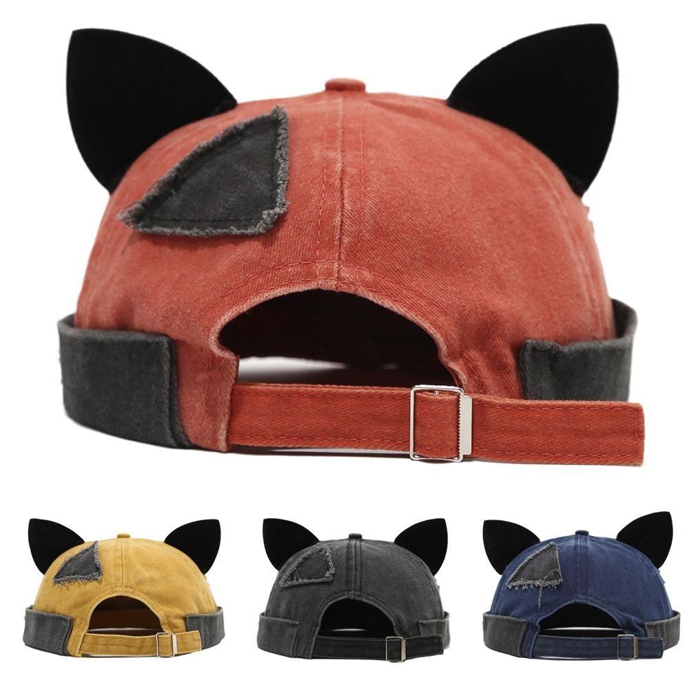 Adjustable Melon Docker Cap Cute Cat Ears Retro Skullcap Retro Style Beanie Hat  Outdoor
