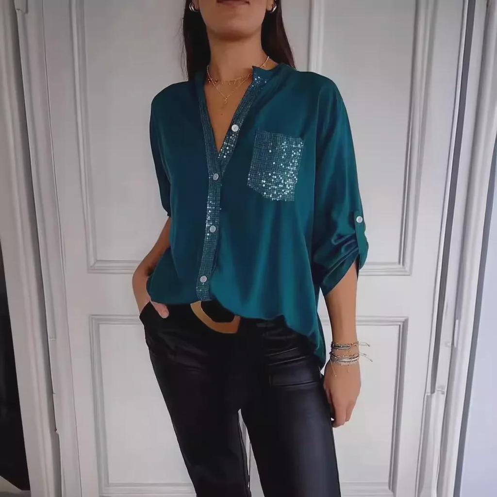 Europejska i Amerykańska Damska Luźna Casualowa Koszula z Rękawem 3/4 na Wiosnę i Lato