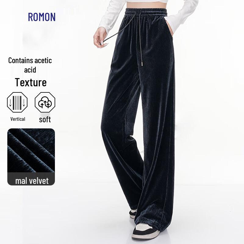 ROMON Women's Velvet Straight-Leg Wide-Leg Casual Pants