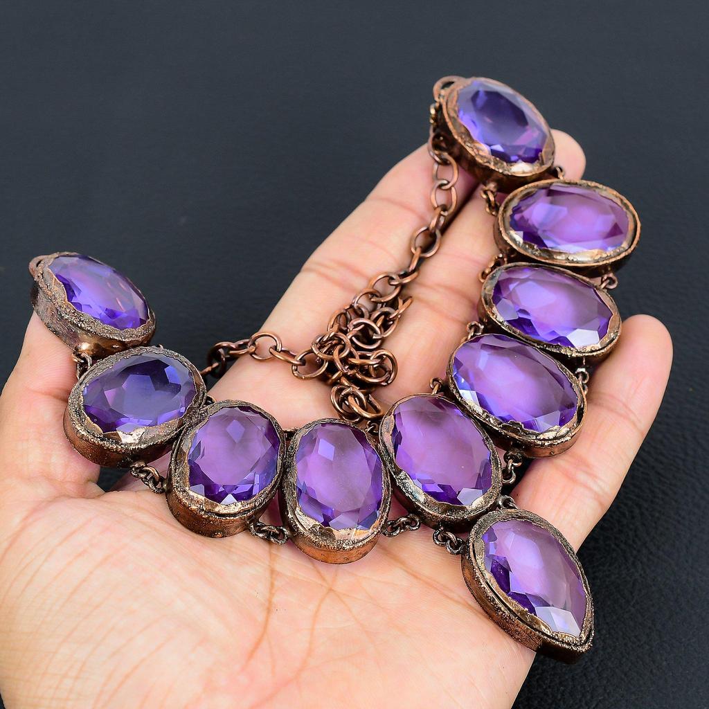 Amethyst Necklace, Copper Electroformed Necklace Handmade Gemstone Jewelry, Gifts For Wife Brand New Necklace