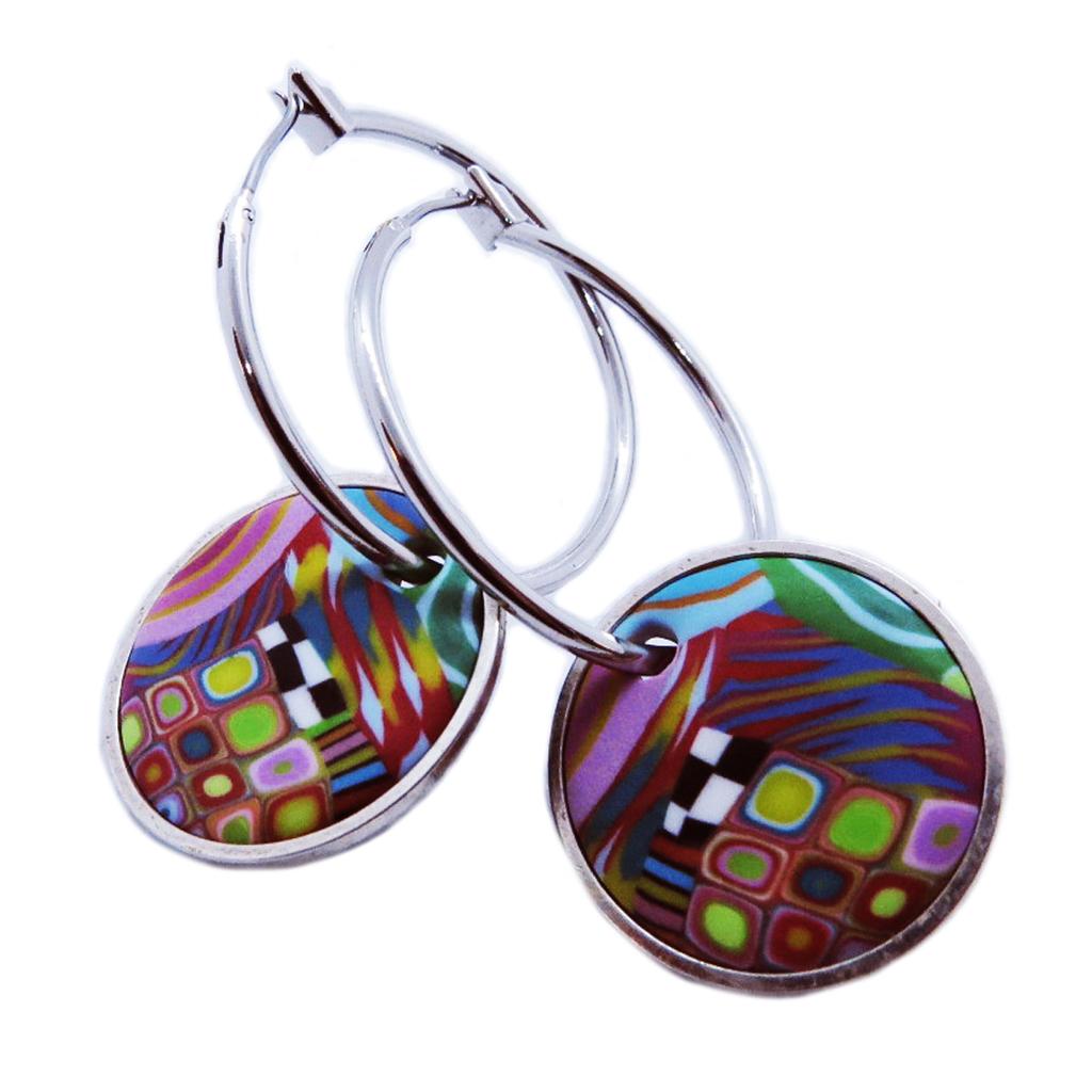 Les Trésors De Lily [R6501] - Créoles d'oreilles artisanales 'Colombine & Arlequin' multicolore argenté - 30 mm- 20 mm
