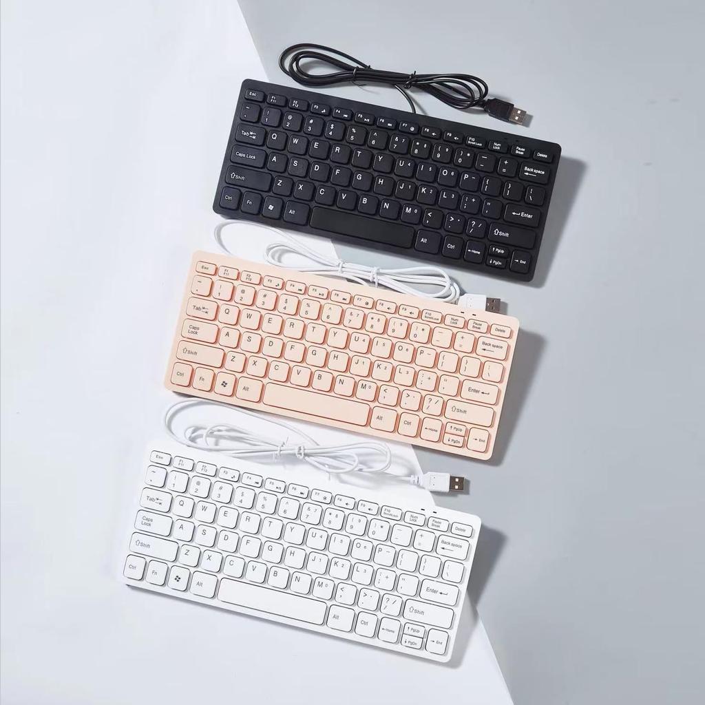 USB Wired Mini Keyboard, English Layout, 78 Keys, Quiet, Small, Slim, Compact, No Numeric Keypad, Membrane, USB Connection, 1.5m Cord, Compatible