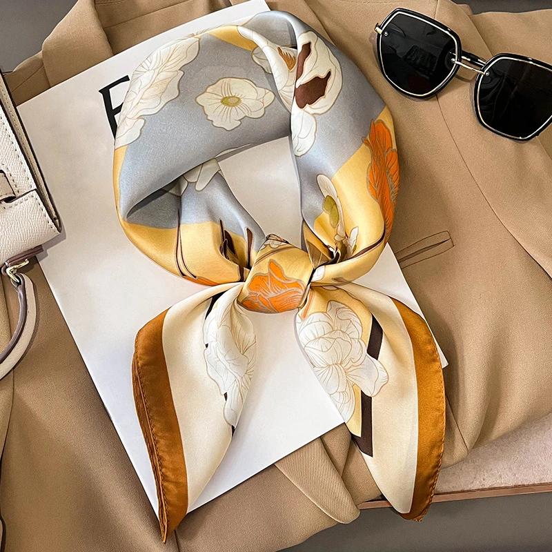 Flower Fashion Decoration Neckerchief SpringSummer Square Scarf For Women Soft Satin Printed Travel Headband