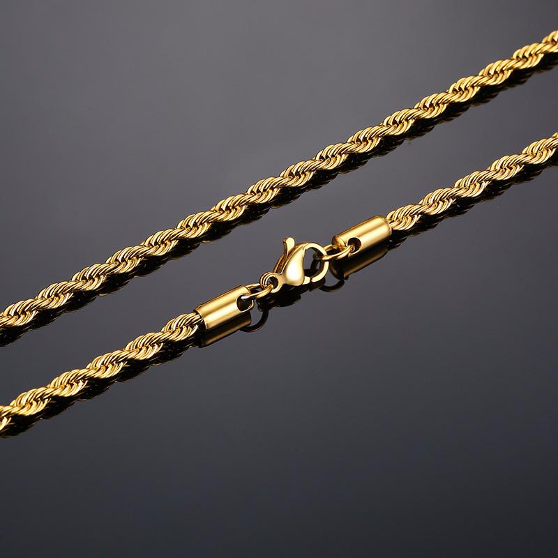 Ropes Long Necklace for Men Women,Stainless Steel Minimalist Twist Rope Chain Necklace,Punk Gold Silver Black Color 2 TO 5mm