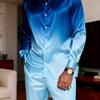 Men's Casual Two-piece Set: Plain Long-sleeved Button-down Shirt with a Spread Collar