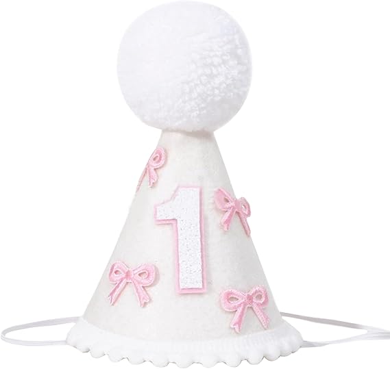 Pink Bow 1st Birthday Decorations  1st Birthday Party Hat First Birthday High Chair Banner 1st Birthday Cake Topper 1st Birthday