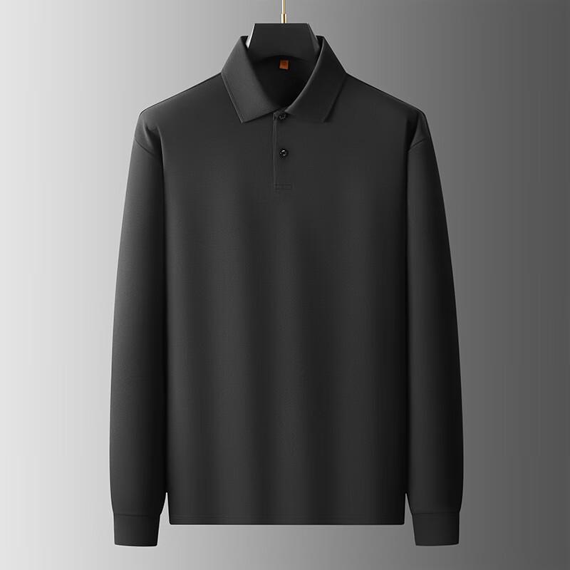 Plus Size Men's Solid Long Sleeve Polo Shirt
