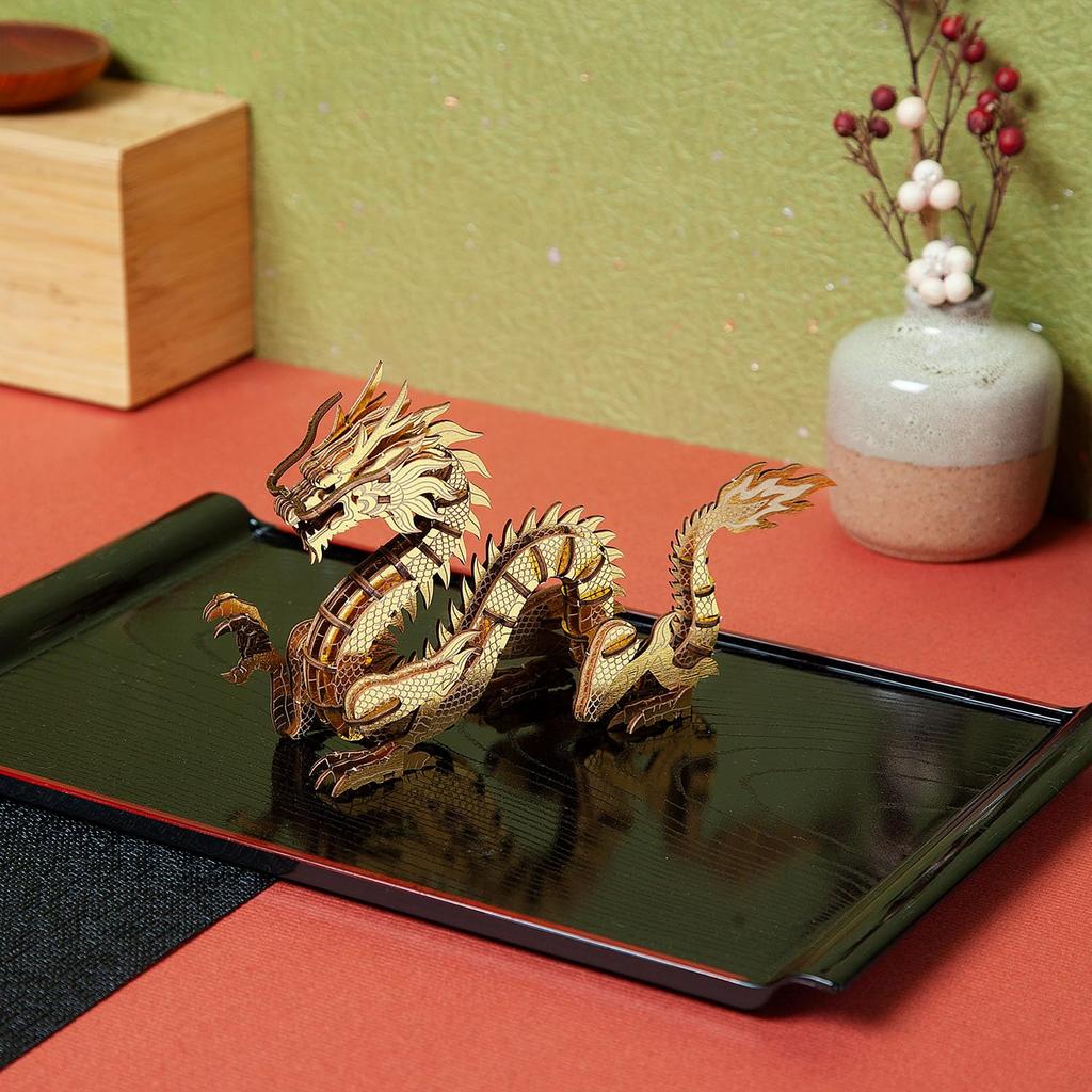 Dragon Gold 3D Wooden Puzzle DIY Craft Kit for Kids and Adults Educational Toy for Boys and Girls 3D Artwork and a Great Gift for Adults ki-gu-mi - -