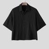 INCERUN Oversized Men Lapel Neck Short Sleeve Cropped Casual Loose Shirts