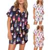 2Pcs/Set Pajamas Set Women Loungewear Sleepwear Button Closure Lapel Short Sleeve Casual Print Pajamas