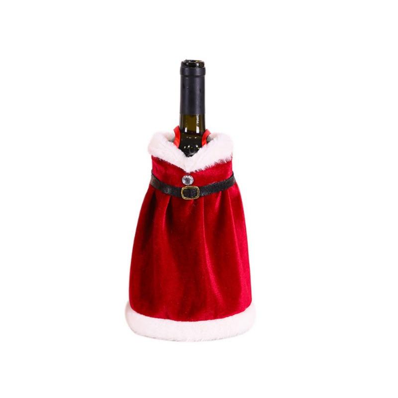 

Creative Christmas Wine Bottle Set Golden Velvet Dress Wine Bottle Cover Wine Bottle Bag Sleeve Xmas New Year Dinner Table Decor