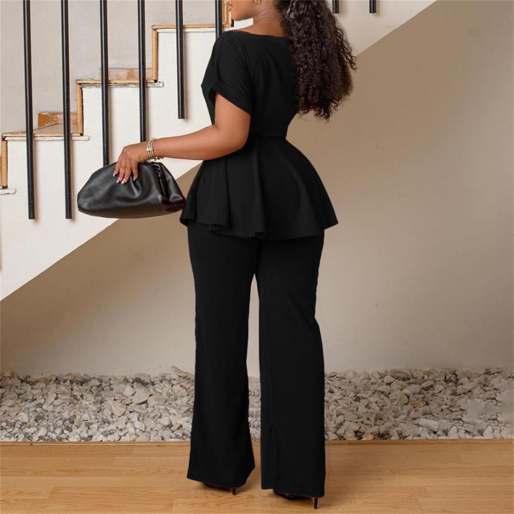 Women's 2-Piece Casual Short-Sleeve Top And Wide-Leg Pants Set