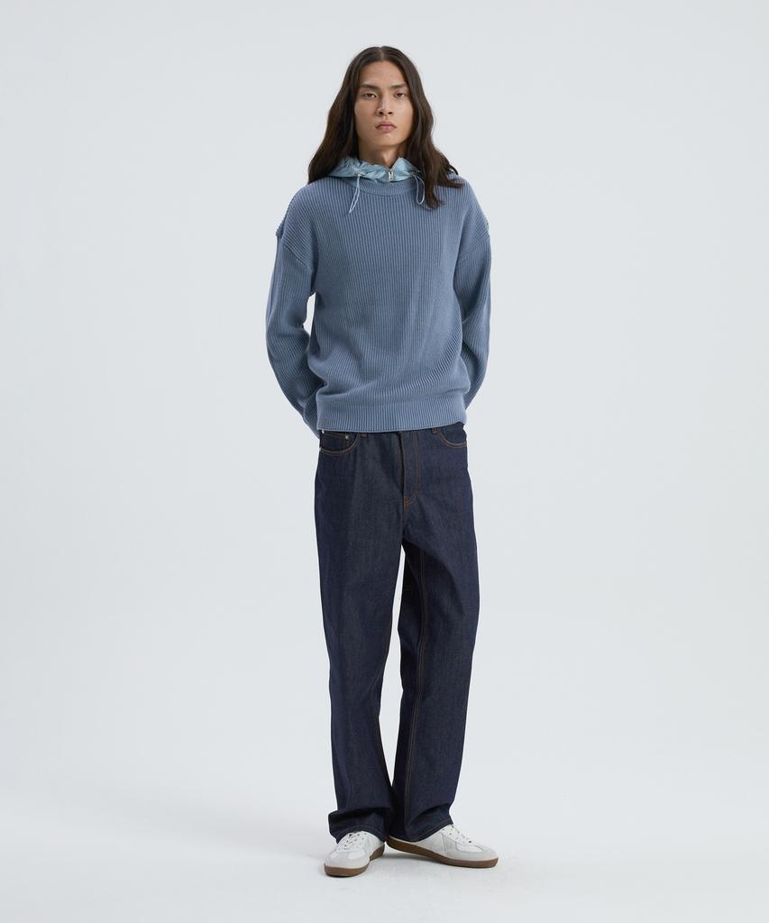 KNITTED Soft Cotton Drop Shoulder Waffle Knit Stone Blue