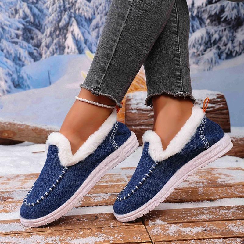 Foreign Trade New Velvet Warm Flat-soled Cotton Shoes Women's Autumn Round Head Foot Cover Large Size Low-top Single Shoes