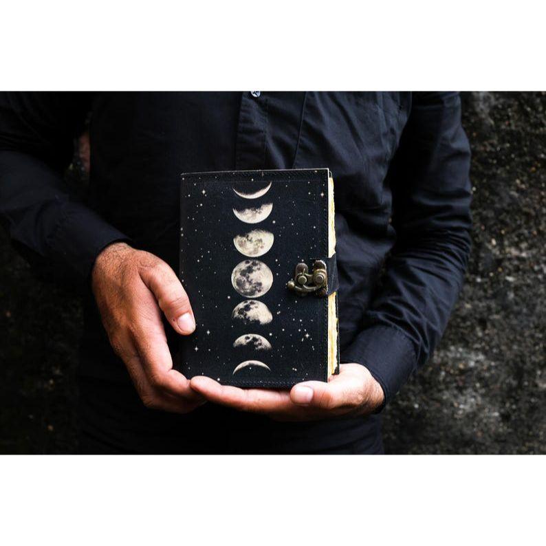 Sun and Moon Handmade Deckle Paper Journal for Men and Women7/5 grimoire Spell notebook for traveling sketchbook poetry book