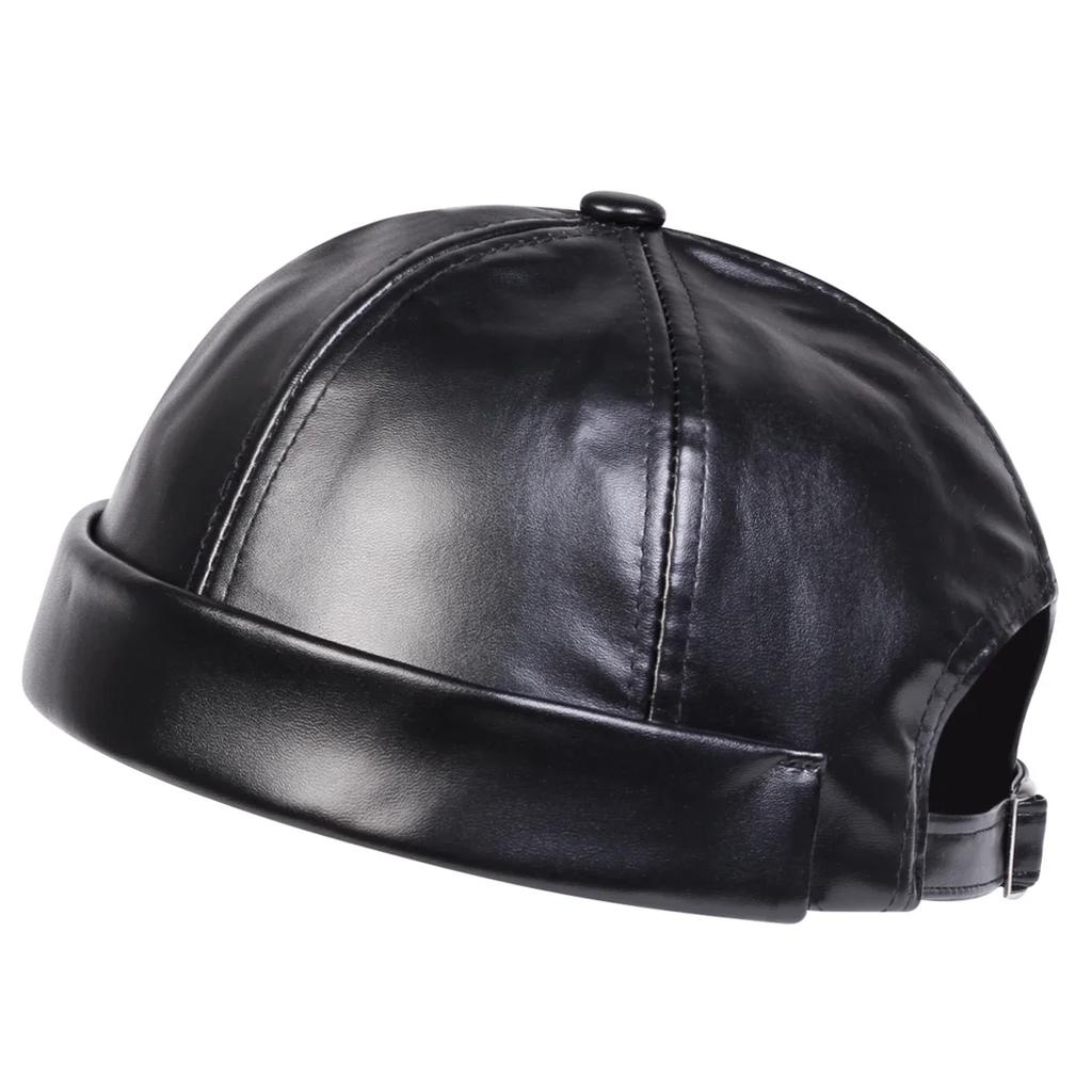 Men Solid Color PU Leather Landlord Caps Painter Cap Painter Cap Spring and Autumn Melon Skin Hats