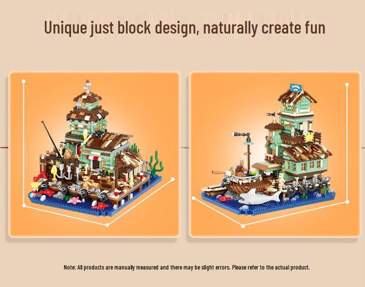 Seaside Boathouse Reconnaissance Nautical Fishing House Building Blocks, Compatible with Lego, Educational Toy & Gift