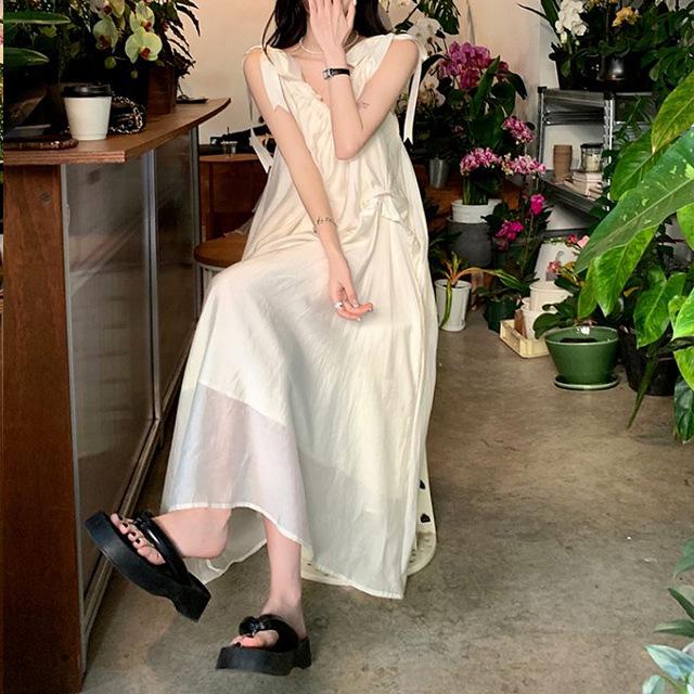 

Пляжное платье без рукавов абрикосового цвета 2025 года: Французский стиль Фея средней длины Small абрикосовый