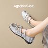 Silver Mary Jane Shoes New Summer French Flat Bottom Square Head with Skirt Small Leather Shoes
