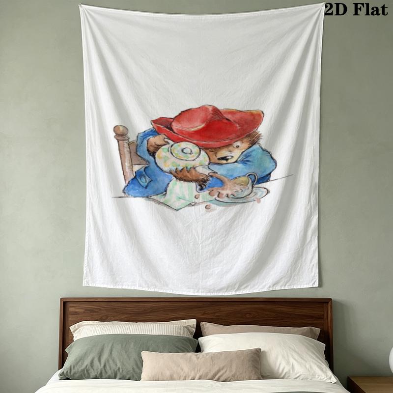 Paddington Bear Pattern Wall Tapestry Aesthetic Wall Hanging Printed Fabric Blanket Decorative Tapestries for Bedroom Living Room Home Decor