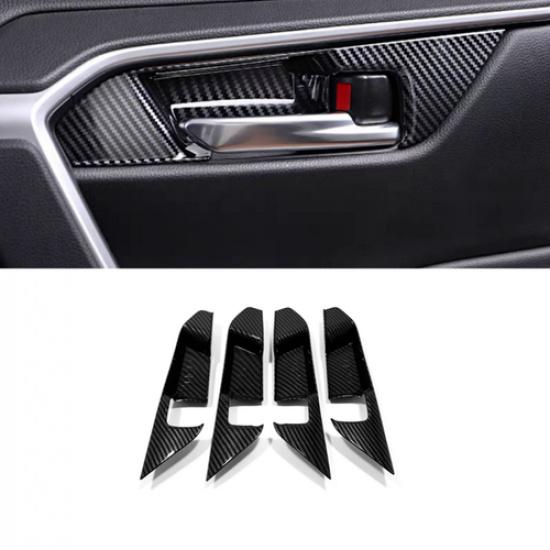 For -2024 Toyota RAV4 Carbon Fiber Inner Car Door Handle Bowl Cover 4pcs